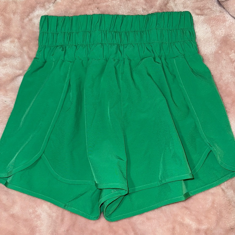 Buckle High Waisted Green Running Shorts
